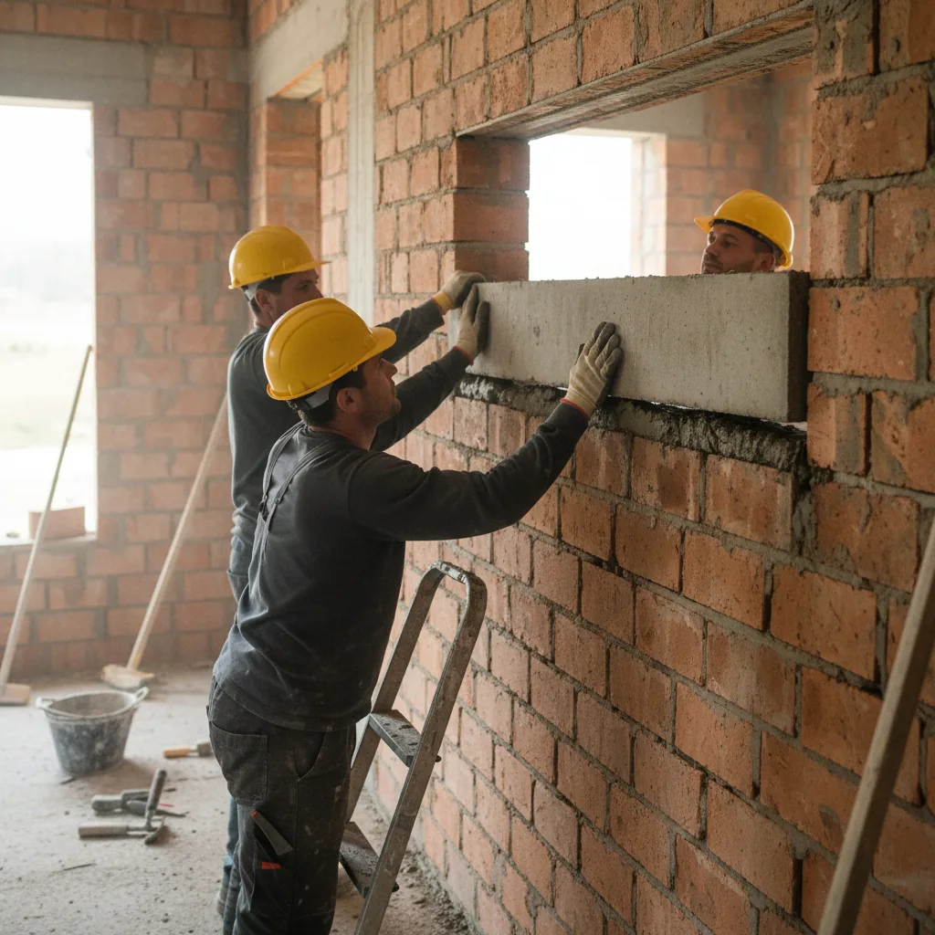 Latei plaatsen boven raamopening met betonlatei
