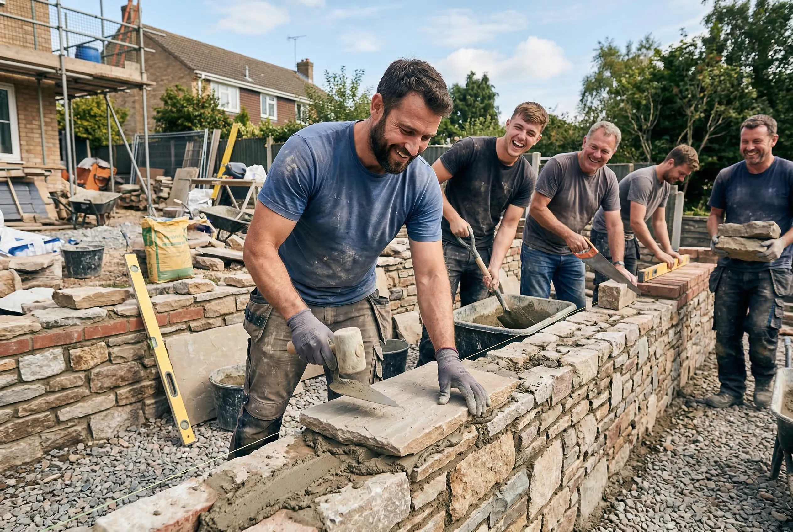 Team metselaars aan het werk