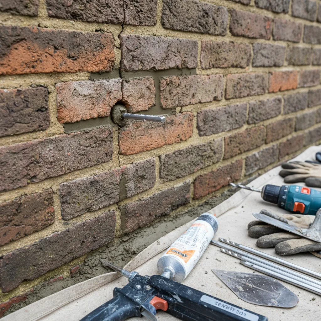 Scheuren in bakstenen gevel herstellen met chemische ankers
